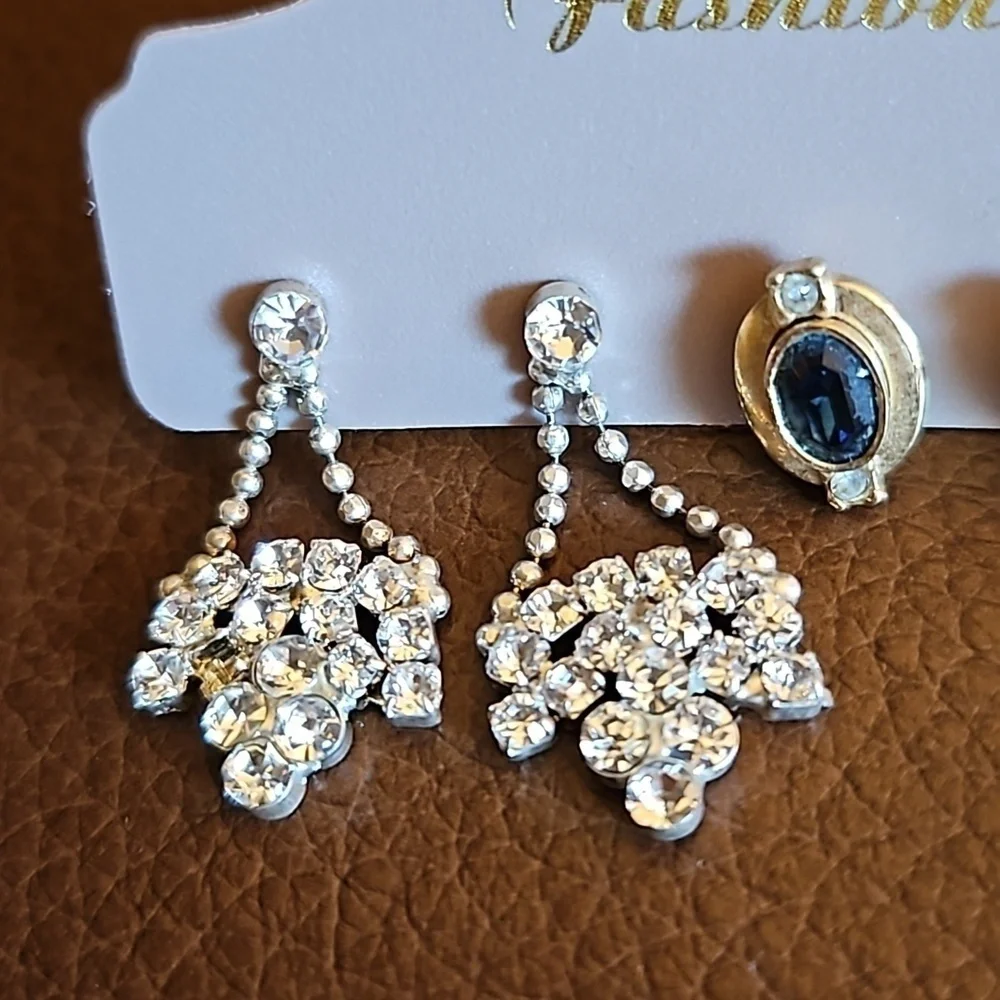 Vintage Set of Three Edwardian Style Crystal Flapper Earrings